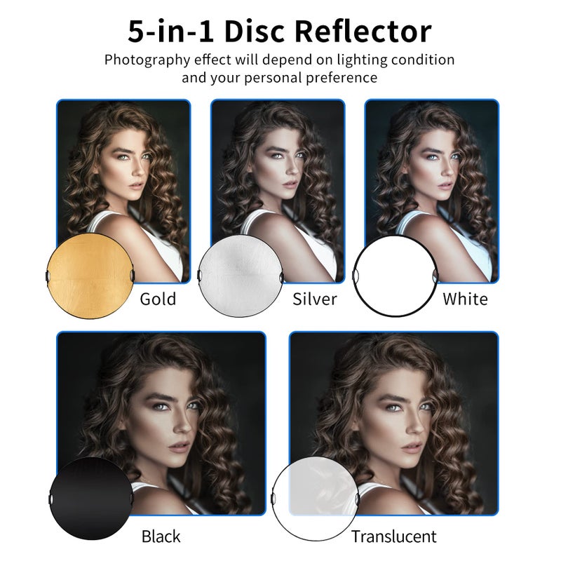 Selens Handle Round Reflector Stand Kit for Photography, 32" 5-in-1 Collapsible Lighting Reflector with 6.5ft Light Stand, Carry Bag and Reflector Clamp for Portrait Studio Shoot - Image 4