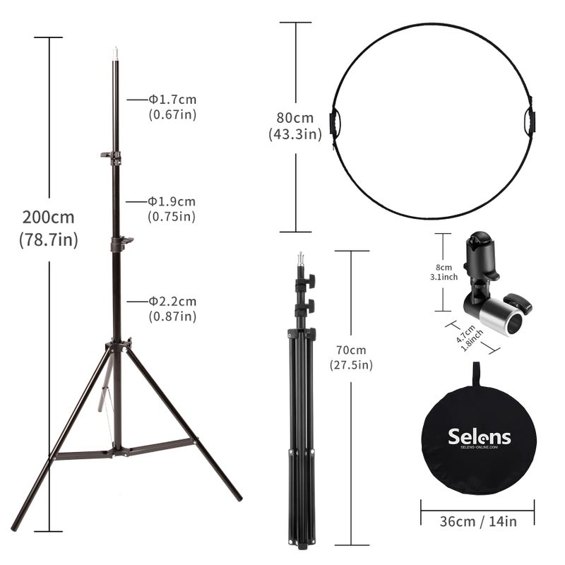 Selens Handle Round Reflector Stand Kit for Photography, 32" 5-in-1 Collapsible Lighting Reflector with 6.5ft Light Stand, Carry Bag and Reflector Clamp for Portrait Studio Shoot - Image 5