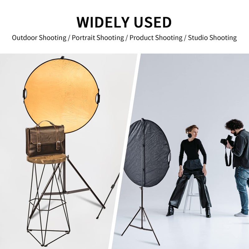 Selens Handle Round Reflector Stand Kit for Photography, 32" 5-in-1 Collapsible Lighting Reflector with 6.5ft Light Stand, Carry Bag and Reflector Clamp for Portrait Studio Shoot - Image 2