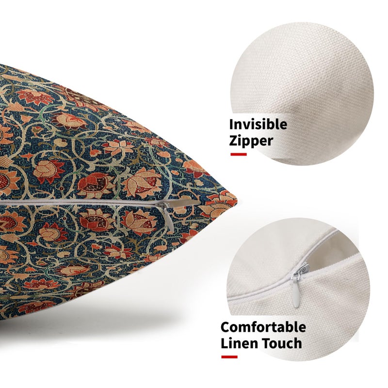aportt Vintage Floral Lumbar Pillow Covers 12X20 Inch Set of 2 Burnt Orange Flowers Botanical Decorative Rectangular Pillow Cases Navy Blue Art Cushion Case Farmhouse Home Decor for Sofa Couch Bed Outdoor - Image 2