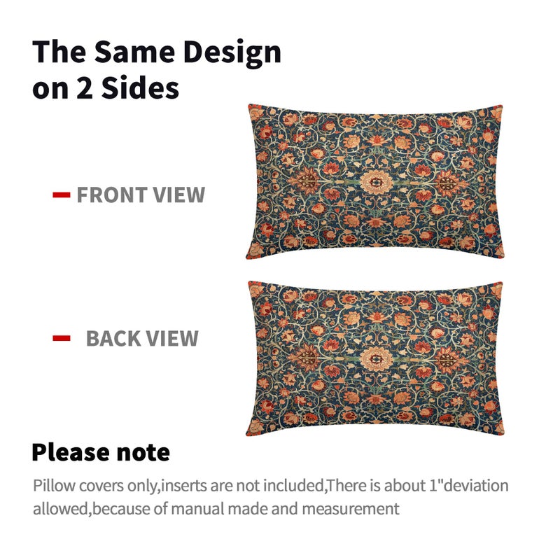 aportt Vintage Floral Lumbar Pillow Covers 12X20 Inch Set of 2 Burnt Orange Flowers Botanical Decorative Rectangular Pillow Cases Navy Blue Art Cushion Case Farmhouse Home Decor for Sofa Couch Bed Outdoor - Image 4