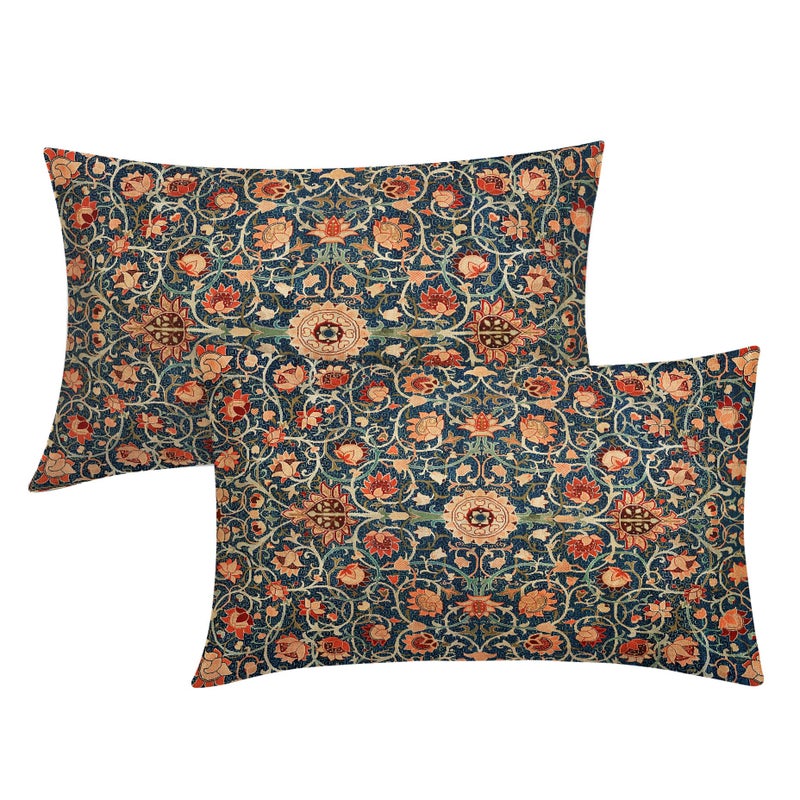aportt Vintage Floral Lumbar Pillow Covers 12X20 Inch Set of 2 Burnt Orange Flowers Botanical Decorative Rectangular Pillow Cases Navy Blue Art Cushion Case Farmhouse Home Decor for Sofa Couch Bed Outdoor - Image 1