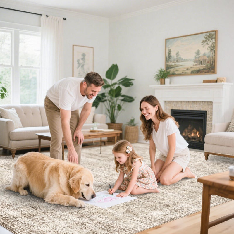 TOPRUUG Washable Oriental Area Rug - 9x12 Rugs for Living Room Soft Carpet for Bedroom Waterproof Floral Distressed Indoor Stain Resistant Non-Shedding Floor Carpets (Beige Brown, 9x12) - Image 4