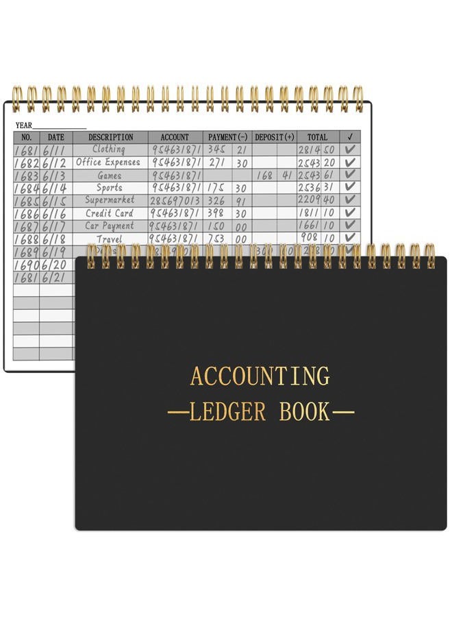 Hautoco Accounting Ledger Book A5 Ledger Books for Small Business Bookkeeping Expense Tracker Notebook for Home Budget Tracking Personal Finance Log Journal 8.3 x 6.2'', Black - Image 1