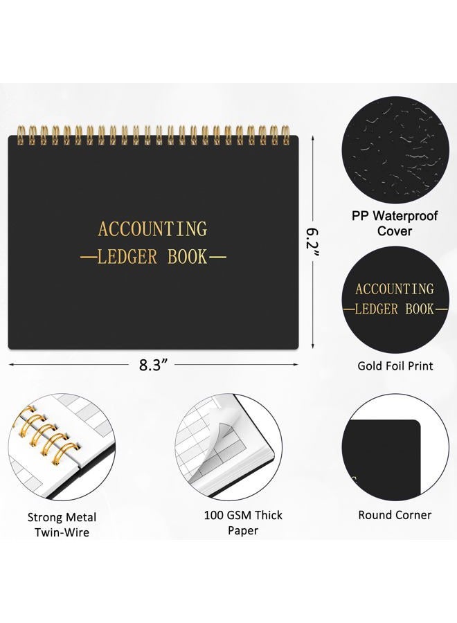 Hautoco Accounting Ledger Book A5 Ledger Books for Small Business Bookkeeping Expense Tracker Notebook for Home Budget Tracking Personal Finance Log Journal 8.3 x 6.2'', Black - Image 2