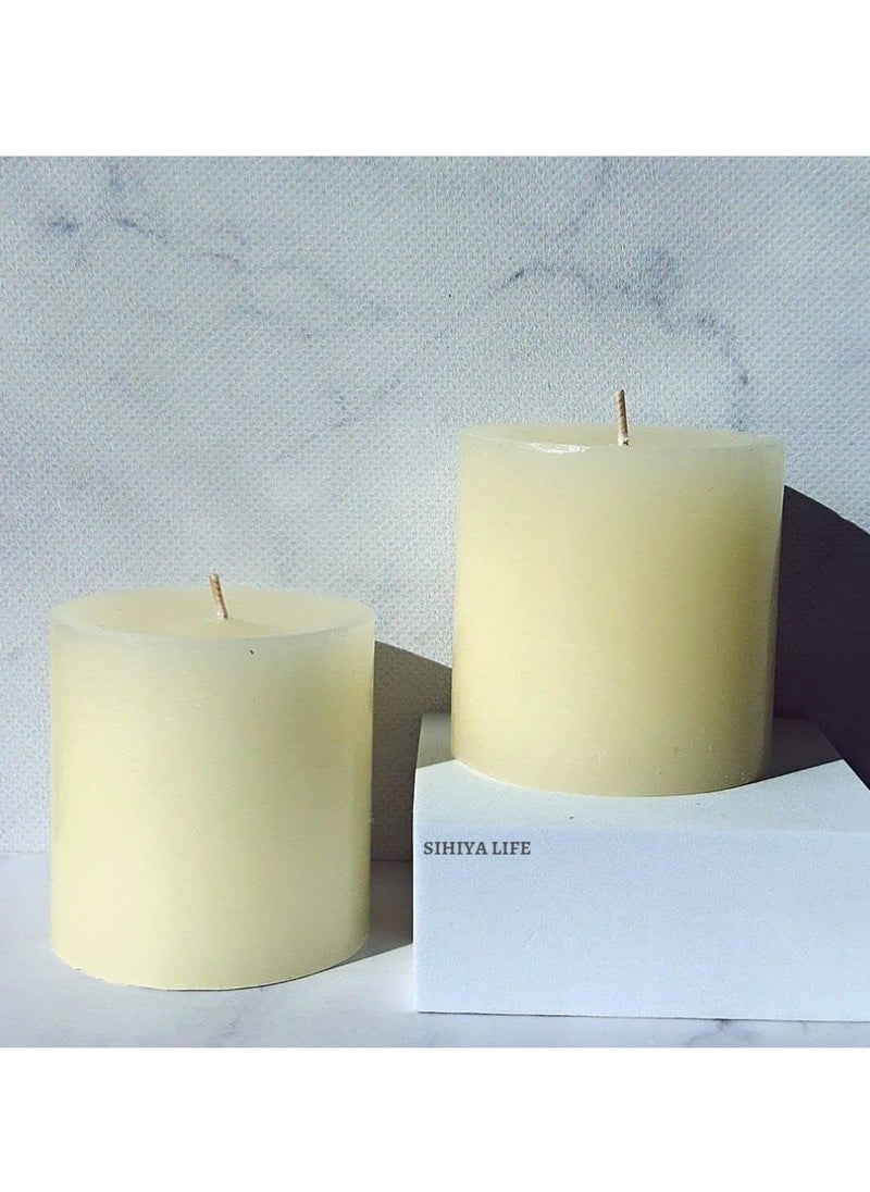 SIHIYA LIFE Set of 2 Ivory Pillar Candles| 3 x 3inch | Unscented & Dripless Candles for Decor, Events, Restaurants | Natural Wax with Cotton Wicks | 40 hrs/candle Burn Time  - Image 1