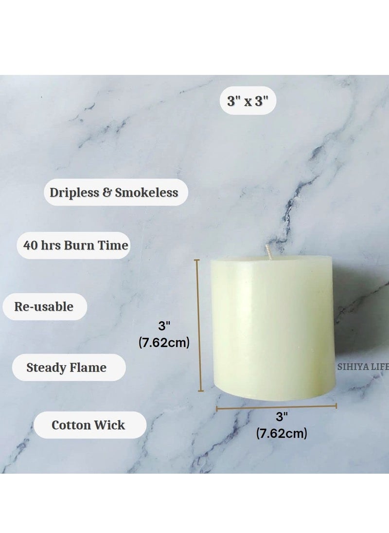 SIHIYA LIFE Set of 2 Ivory Pillar Candles| 3 x 3inch | Unscented & Dripless Candles for Decor, Events, Restaurants | Natural Wax with Cotton Wicks | 40 hrs/candle Burn Time  - Image 3