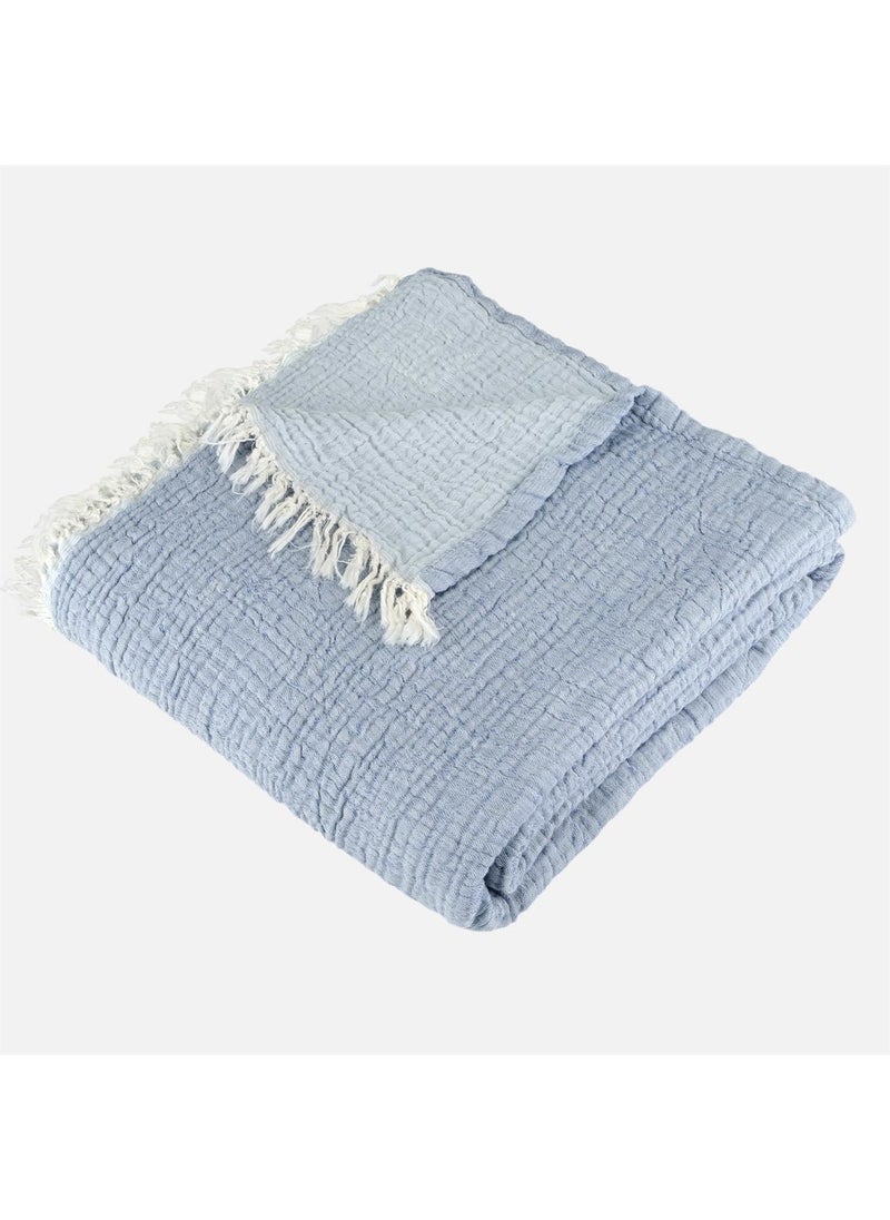 Miespiga Gold 4 Layer Muslin Multi-Purpose Shawl Cover - Blue  - Image 3