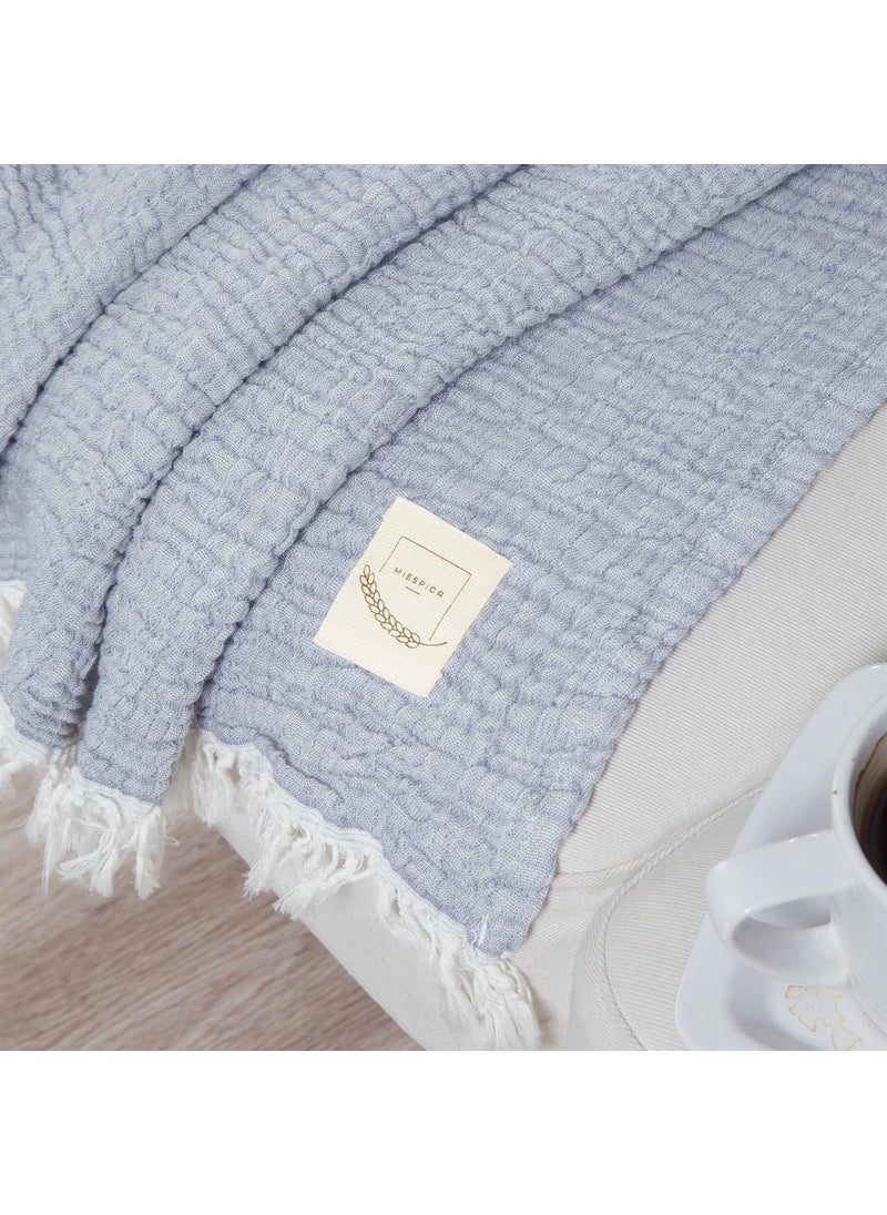 Miespiga Gold 4 Layer Muslin Multi-Purpose Shawl Cover - Blue  - Image 5