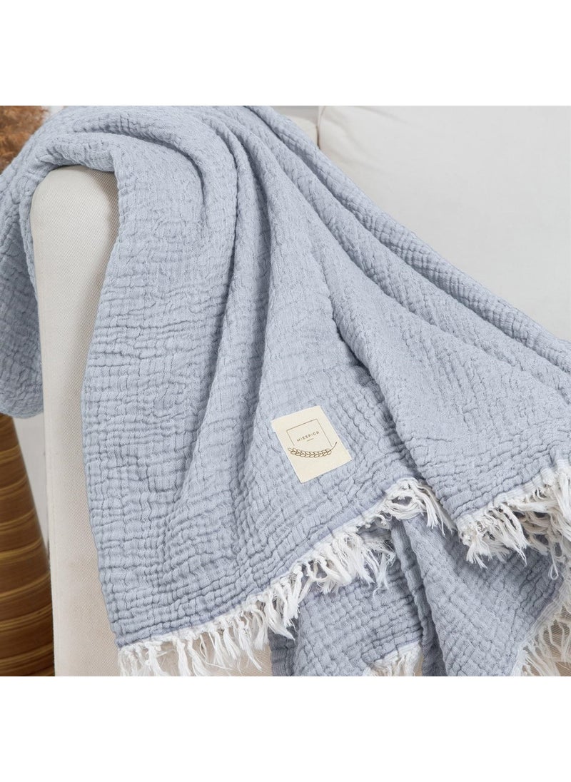 Miespiga Gold 4 Layer Muslin Multi-Purpose Shawl Cover - Blue  - Image 4