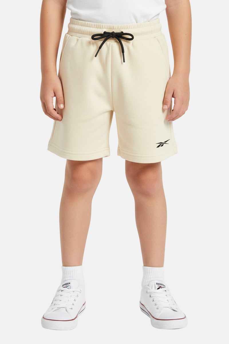 Reebok شورتات تيري للأطفال الأولاد بشعار العلامة التجارية، بيج - Image 1