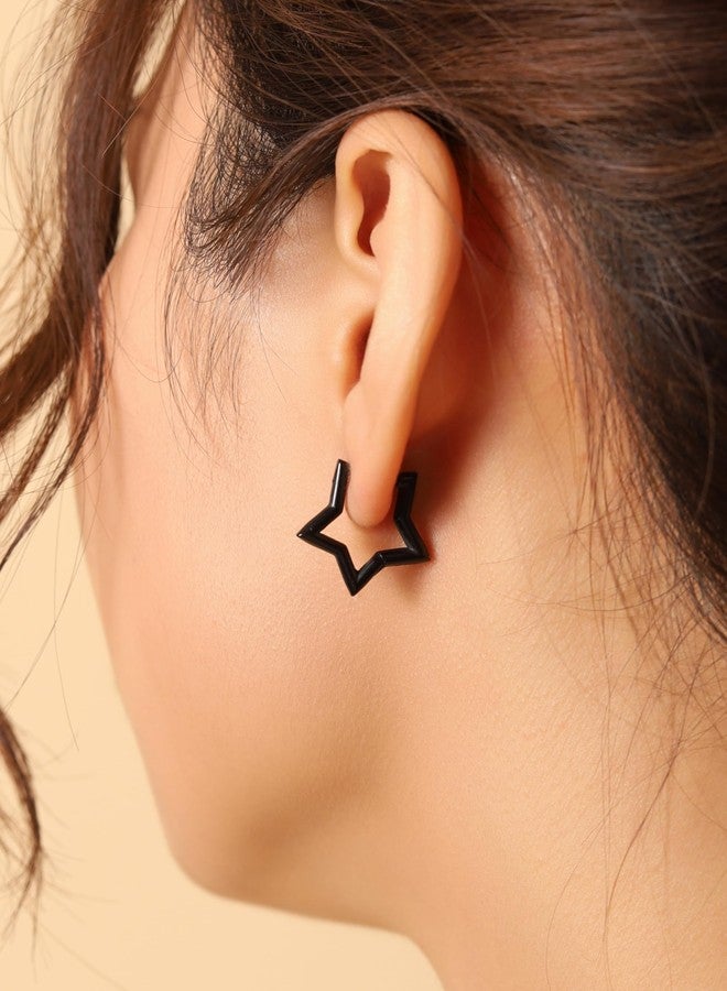 Sacina 3 Pairs of Silver-tone Black Gold-tone Star Huggie Hoop Earrings, Gothic Emo Punk Grunge Y2K Earrings, Christmas Jewelry Gift For Women - Image 2