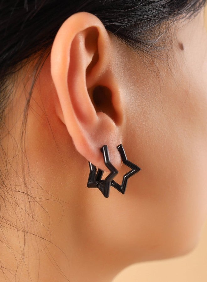 Sacina 3 Pairs of Silver-tone Black Gold-tone Star Huggie Hoop Earrings, Gothic Emo Punk Grunge Y2K Earrings, Christmas Jewelry Gift For Women - Image 3