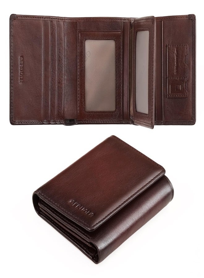GERUOLA Trifold Wallets for Men Genuine Leather Large Capacity RFID Blocking, Includes Id Window and Credit Card Holder,Mens Wallets Leather (Coffee) - Image 1