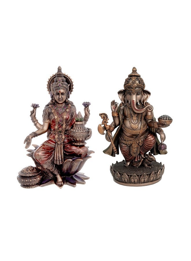 Aone India Idol Bonded Bronze Poly Resin Idol Laxmi Ganesh Murti 7 Inches - Image 1