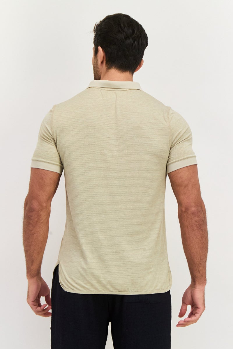 MOTION Men Sportswear Fit Short Sleeve Tennis Polo Shirt, Khaki  - Image 2