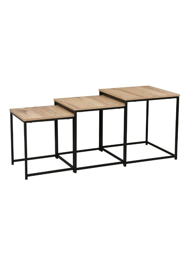 DANUBE HOME مجموعة مكونة من 3 طاولات جانبية متداخلة من ماي فيل - أثاث غرفة معيشة أنيق من الخشب البلوط/الأسود، خشب هندسي ومعدن، مثالي للمساحات الصغيرة - الحجم L50xW50xH55cm - Image 2