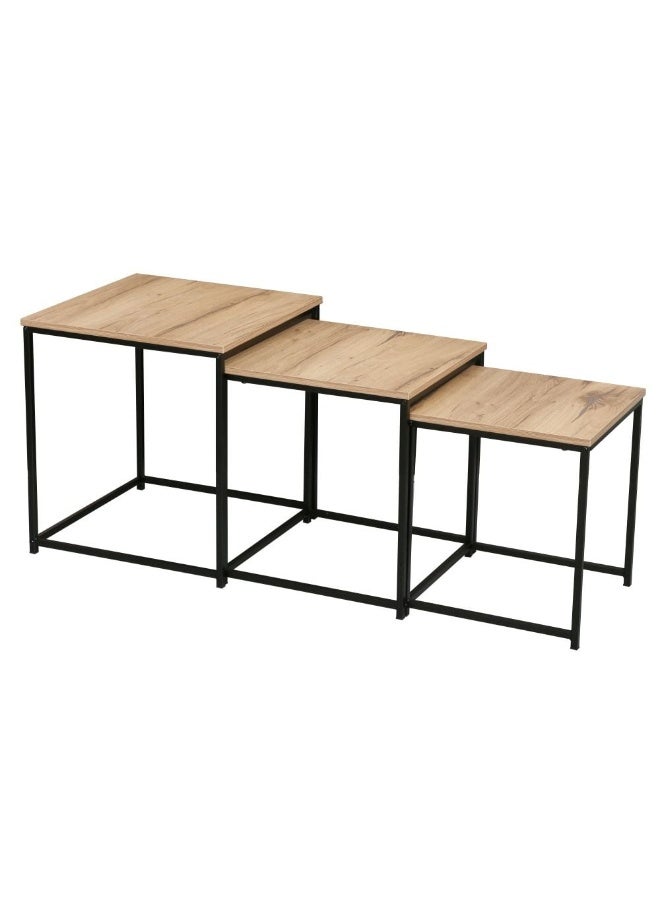 DANUBE HOME مجموعة مكونة من 3 طاولات جانبية متداخلة من ماي فيل - أثاث غرفة معيشة أنيق من الخشب البلوط/الأسود، خشب هندسي ومعدن، مثالي للمساحات الصغيرة - الحجم L50xW50xH55cm - Image 3