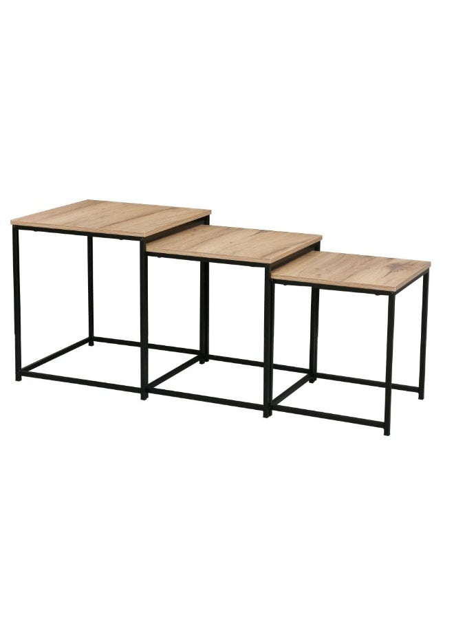 DANUBE HOME مجموعة مكونة من 3 طاولات جانبية متداخلة من ماي فيل - أثاث غرفة معيشة أنيق من الخشب البلوط/الأسود، خشب هندسي ومعدن، مثالي للمساحات الصغيرة - الحجم L50xW50xH55cm - Image 4