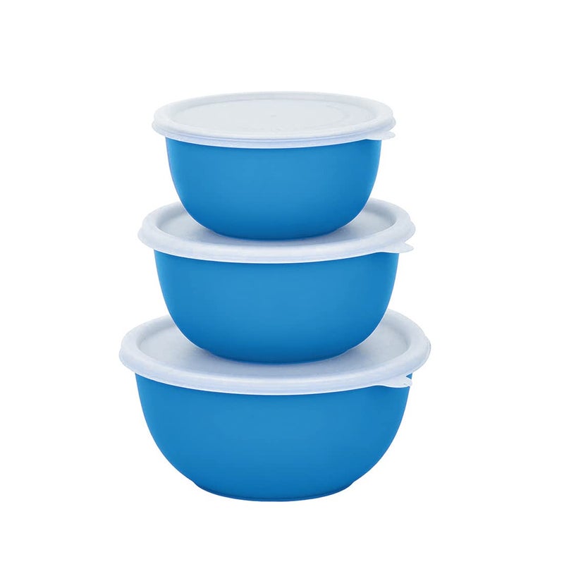 Zaib Plastic Coated Stainless Steel Microwave Safe Euro Serving Reheating Food Storage Mixing Bowls with Lid (Pack of 3 (Blue)) - Image 2