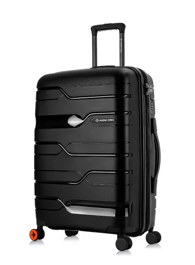 nasher miles Nasher Miles Paris Hard-Sided Polypropylene Check-in Luggage 28 inch | 75cm | 8 Wheels Large Trolley Bag for Travel | Suitcase (Black)