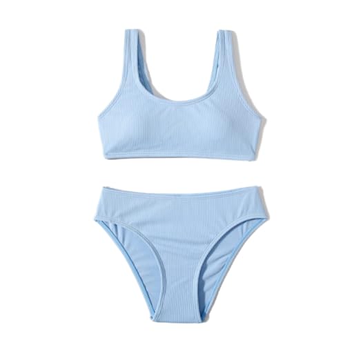 MIENOE Teen Girls' Swimsuits Two-Piece Swimsuit Sport Wrap Around Bikini Swimsuit Solid Color Bikini Sete Kids Sky Blue Fashion Swimsuit (Size 10-11Years) - Image 5