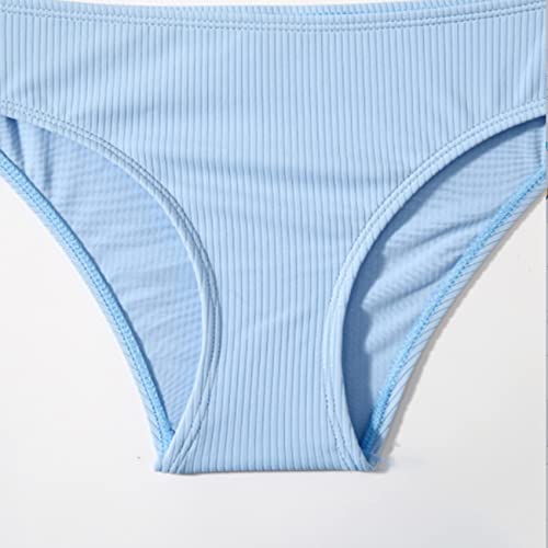 MIENOE Teen Girls' Swimsuits Two-Piece Swimsuit Sport Wrap Around Bikini Swimsuit Solid Color Bikini Sete Kids Sky Blue Fashion Swimsuit (Size 10-11Years) - Image 4