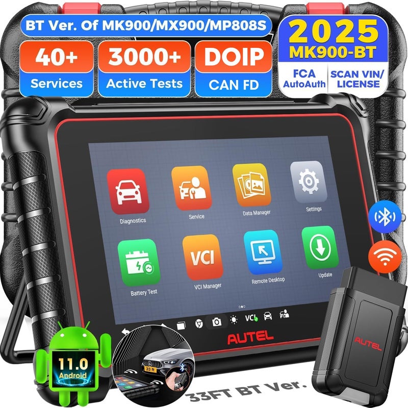 Autel Autel Scanner MaxiCOM MK900BT 2025 MK900BT Bidirectional Diagnostic Scan Tool 20 BT Ver of MK900 MX900 8in Up of MK808S MK808BT PRO MX808S MK808Z 3K Active Tests 40 Reset CANFD DoIP FCA SGW
