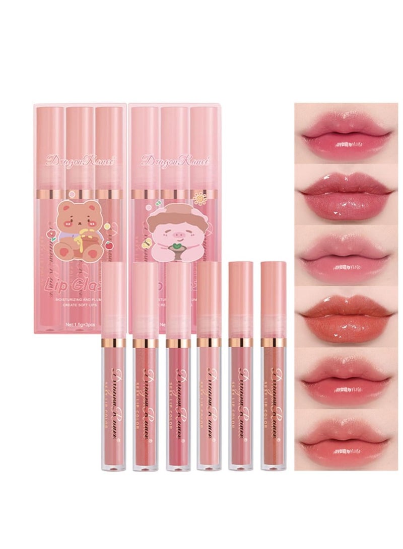 SYOSI 6 PCS Plumping Liquid Lipstick Set Hydrating and Moisturizing Lip Oil  No-Sticky Not Fade Gloss Pink Red Makeup Gift Kit for Girls and Women - Image 1