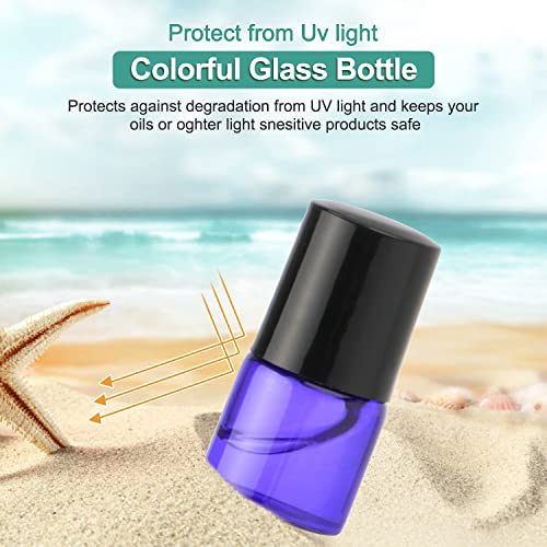 Furnido Pack of 50,1ml (1/4 Dram) Glass Roll on Bottle Mixed Color Sample Test Roller Essential Oil Vials Stainless Steel Roller Balls With Black Cap For Aromatherapy,Perfume Oils-Pipette included - Image 2