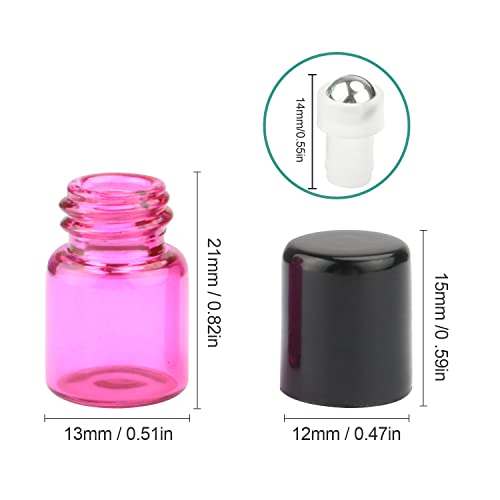 Furnido Pack of 50,1ml (1/4 Dram) Glass Roll on Bottle Mixed Color Sample Test Roller Essential Oil Vials Stainless Steel Roller Balls With Black Cap For Aromatherapy,Perfume Oils-Pipette included - Image 3