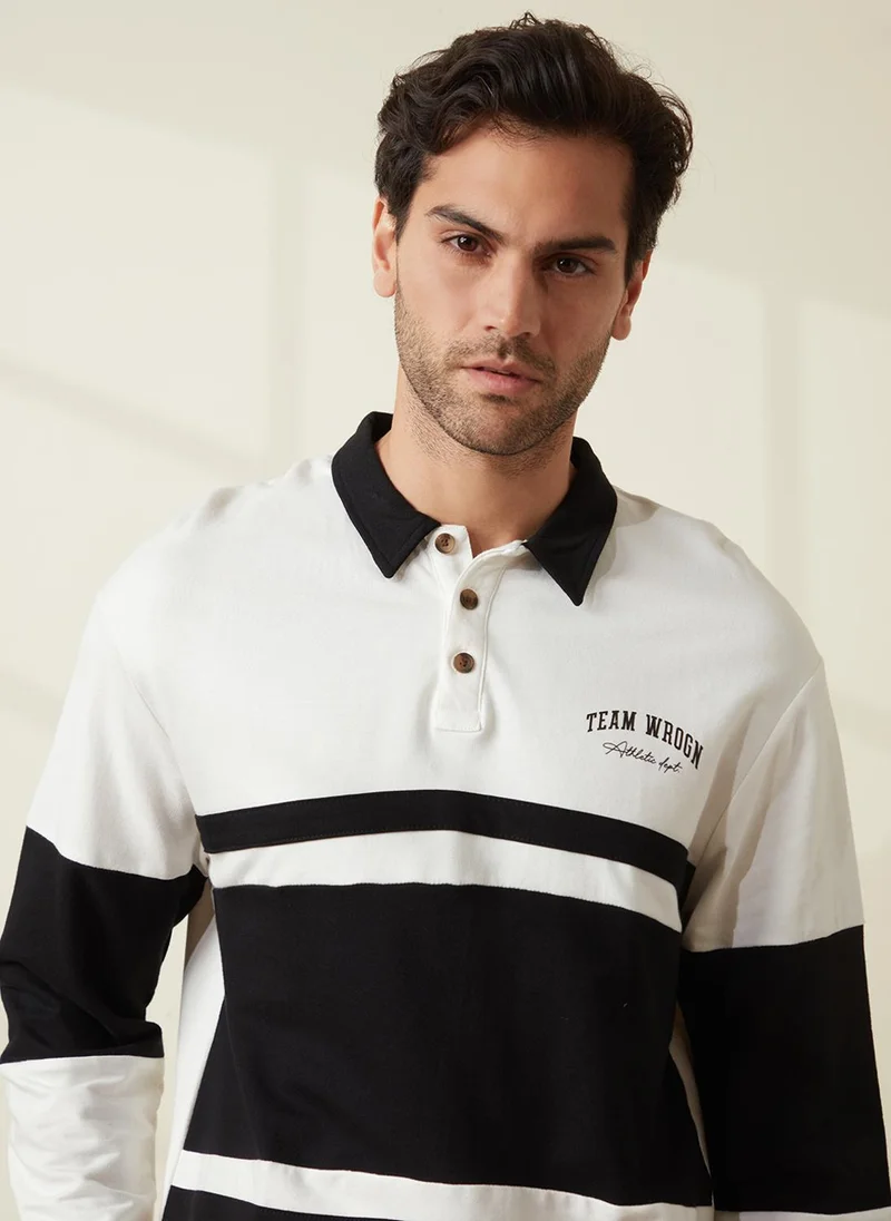 روجن Colour Blocked Varsity Polo T-Shirt | Off White