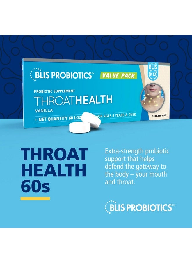 بليس عبوة بروبيوتيك فموية قيّمة من BLIS ThroatHealth، 2.5 مليار وحدة تشكيل مستعمرة، لدعم مناعة الحلق وصحة الفم للبالغين والأطفال، أقراص استحلاب خالية من السكر، بنكهة الفانيليا، عبوة من 60 قرصًا  - Image 4