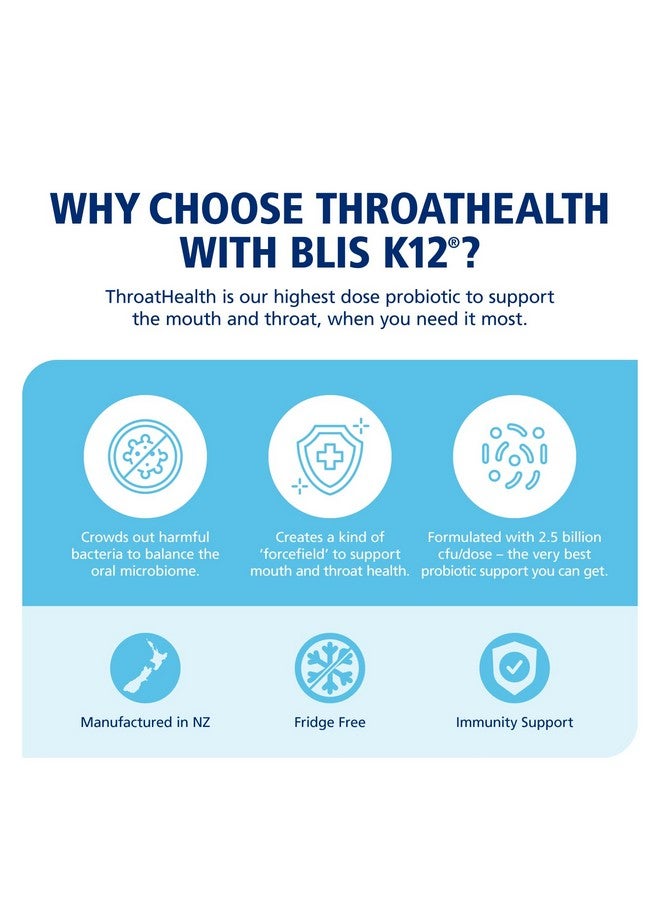 بليس عبوة بروبيوتيك فموية قيّمة من BLIS ThroatHealth، 2.5 مليار وحدة تشكيل مستعمرة، لدعم مناعة الحلق وصحة الفم للبالغين والأطفال، أقراص استحلاب خالية من السكر، بنكهة الفانيليا، عبوة من 60 قرصًا  - Image 2