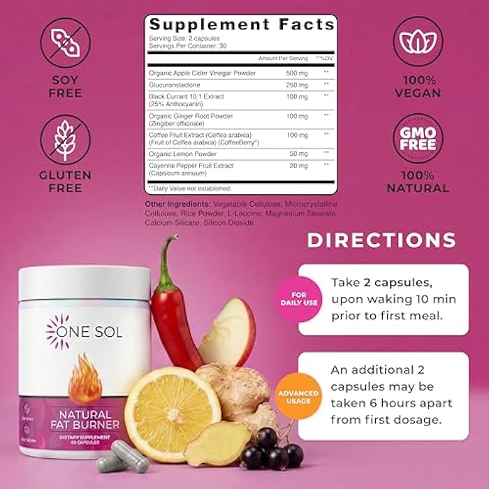 One Sol Fat Burner for Women, Natural Metabolism Booster, Burn More Calories, Boost Energy & Mood, Curb Appetite & Stop Cravings, No Crash or Jitters, All-Natural Ingredients, Gluten & Soy Free - Image 3