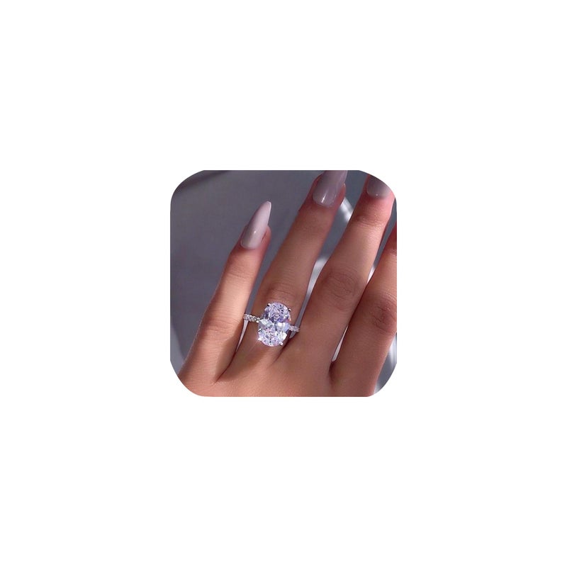 Fashion Classic Oval Cut Cubic Zirconia Engagement Promise Ring 925 Sterling Silver Wedding Band Halo CZ Solitaire 4CT Simulated Diamond Bridal Anniversary Princess Ring Gift for Women Size 10