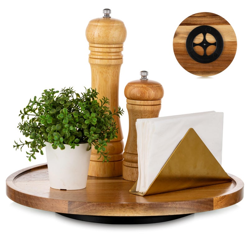Hanobe Wood Tray Lazy Susan Round Acacia Wooden Turntable Decorative Coffee Table Trays for Kitchen Counter Centerpiece Organizer Decor for Cabinet