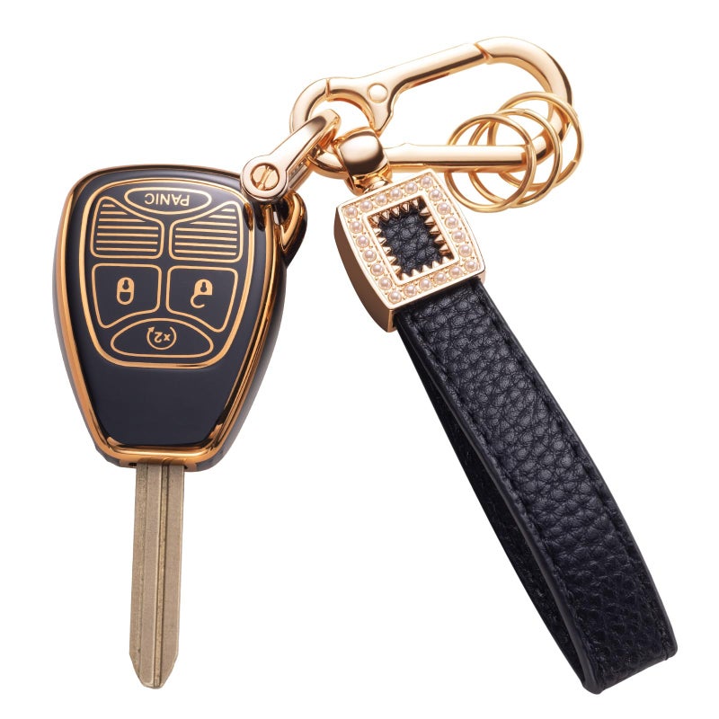 CACARLIKE for Jeep Key Fob Cover with Leather Lanyard Car Key Fob Case Compatible with Jeep Wrangler Compass 20072018Dodge Ram Durango Smart Key Protector Holder - Image 3