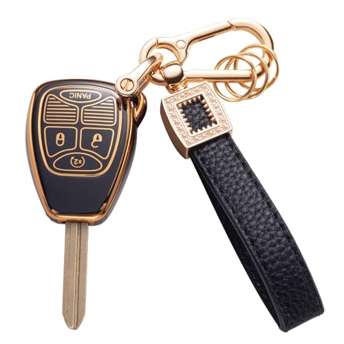 CACARLIKE for Jeep Key Fob Cover with Leather Lanyard Car Key Fob Case Compatible with Jeep Wrangler Compass 20072018Dodge Ram Durango Smart Key Protector Holder - Image 1