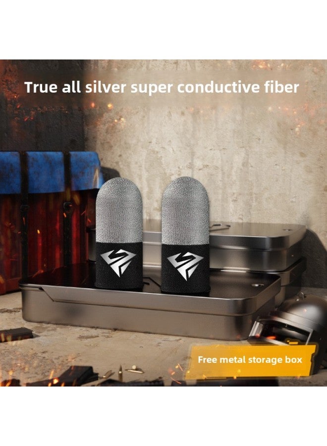 Luxury S04 Game Finger Set Chicken Eating Artifact Sterling Silver Fiber Double-piece Ice Silk Gloves Breathable Sweat-proof Slip Finger Set-Product Color:Pair Of S3pro [pure Silver Fiber Double Spell + Metal Storage Box]  - Image 1