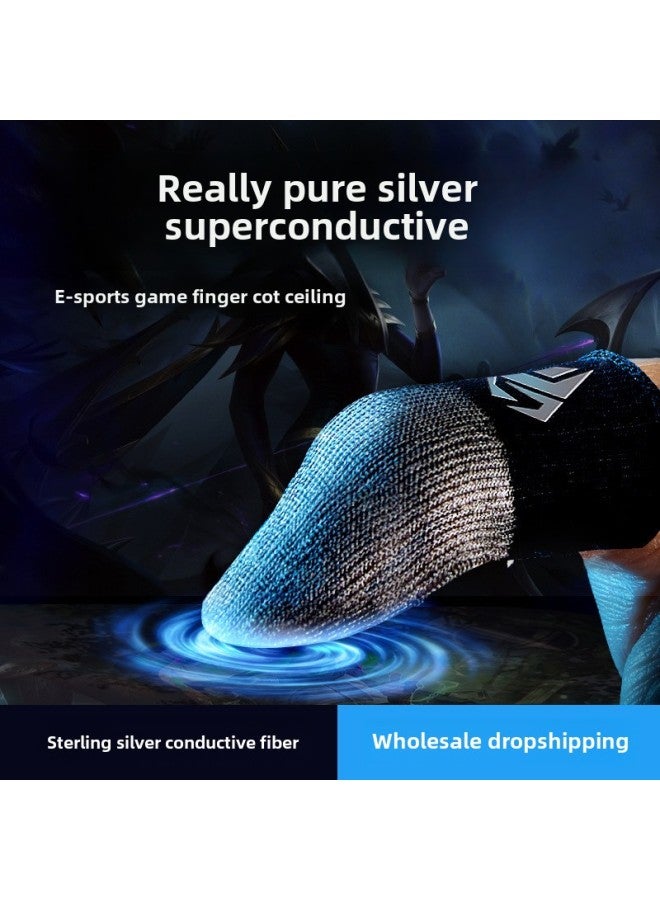 Luxury S04 Game Finger Set Chicken Eating Artifact Sterling Silver Fiber Double-piece Ice Silk Gloves Breathable Sweat-proof Slip Finger Set-Product Color:Pair Of S3pro [pure Silver Fiber Double Spell + Metal Storage Box]  - Image 2