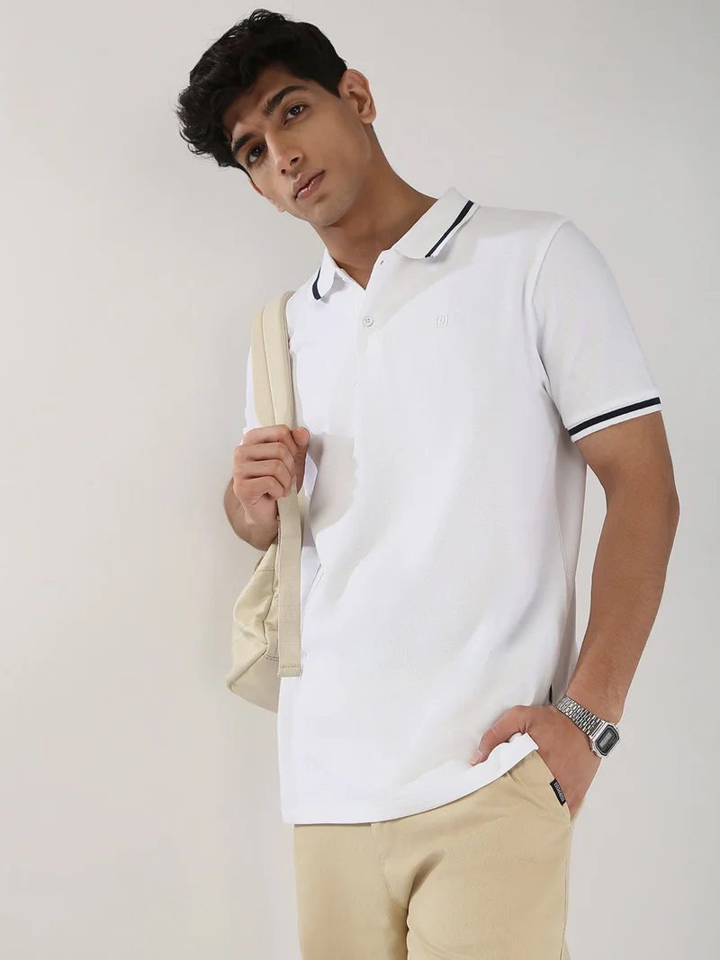 Urbano Fashion Men's White Solid Regular Fit Half Sleeve Cotton Polo T-Shirt