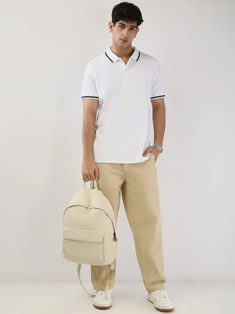 Urbano Fashion  Urbano Fashion Men's White Solid Regular Fit Half Sleeve Cotton Polo T-Shirt  | Best Price UAE