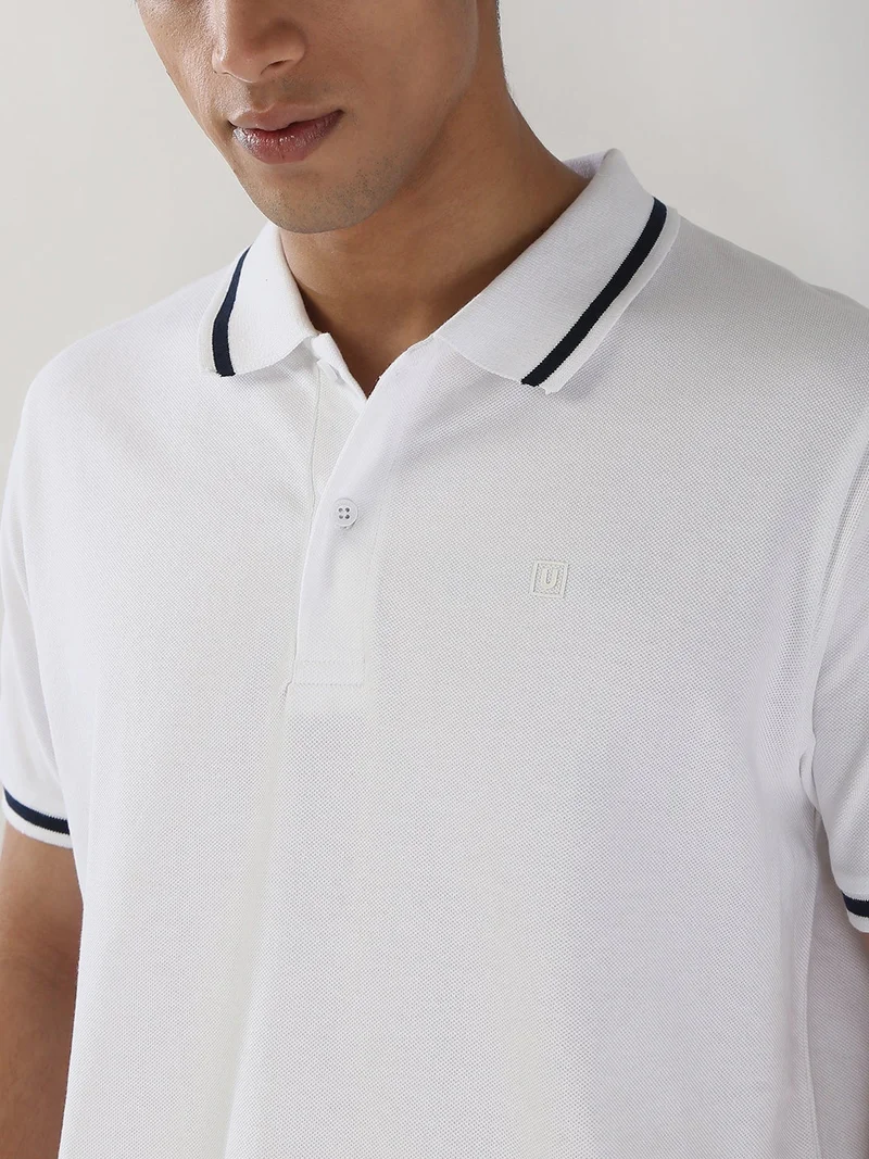 Urbano Fashion  Urbano Fashion Men's White Solid Regular Fit Half Sleeve Cotton Polo T-Shirt  | Best Price UAE