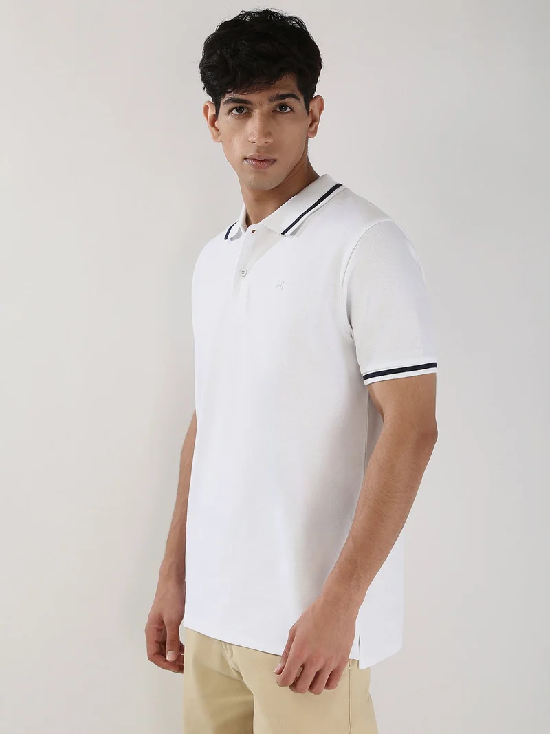 Urbano Fashion  Urbano Fashion Men's White Solid Regular Fit Half Sleeve Cotton Polo T-Shirt  | Best Price UAE