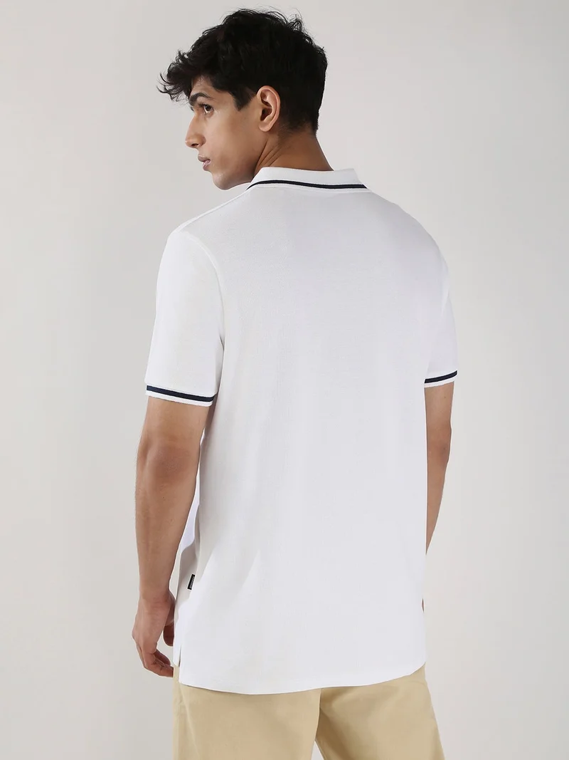 Urbano Fashion  Urbano Fashion Men's White Solid Regular Fit Half Sleeve Cotton Polo T-Shirt  | Best Price UAE