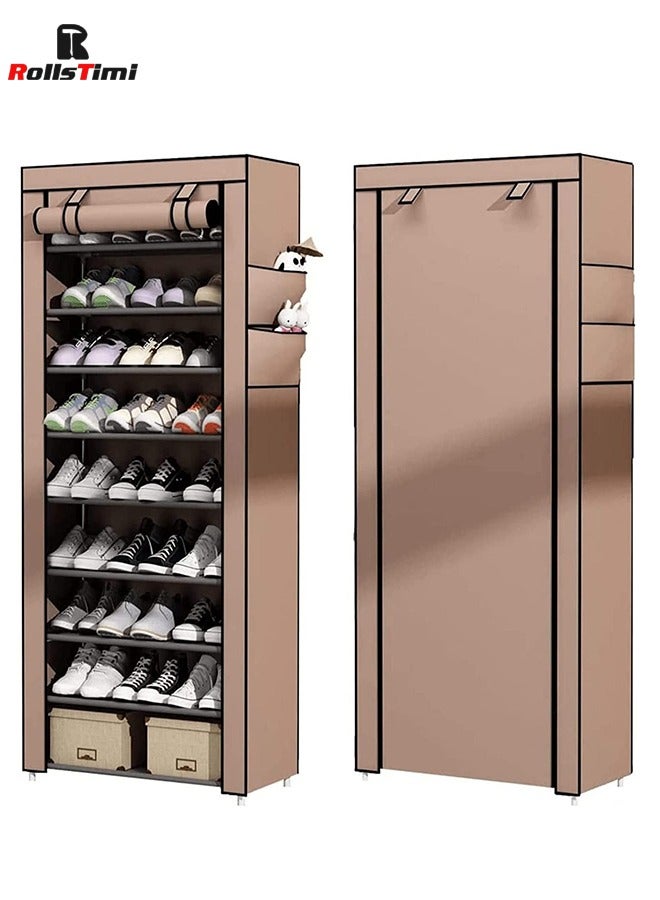 رولستيمي خزانة أحذية من 10 طبقات، صناديق تخزين أحذية بغطاء من قماش غير منسوج، رف أحذية للمدخل، صناديق تنظيم أحذية للممر، المدخل، غرفة المعيشة، القهوة - Image 1