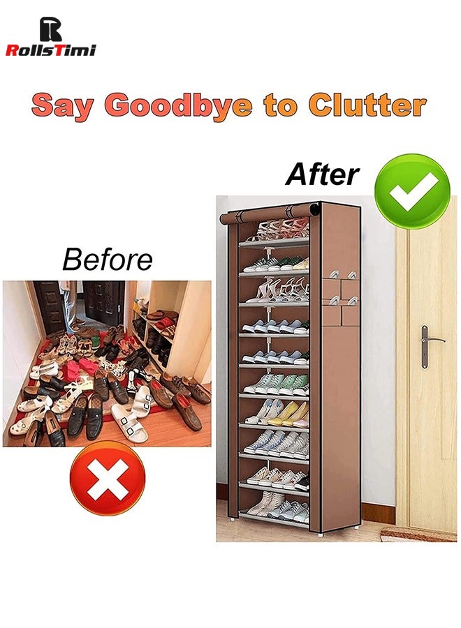 رولستيمي خزانة أحذية من 10 طبقات، صناديق تخزين أحذية بغطاء من قماش غير منسوج، رف أحذية للمدخل، صناديق تنظيم أحذية للممر، المدخل، غرفة المعيشة، القهوة - Image 3