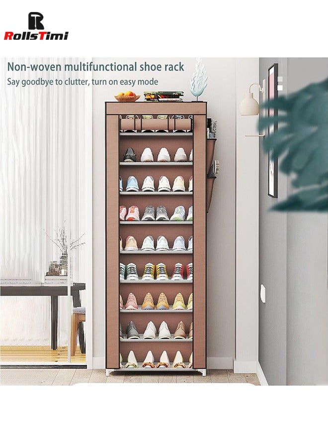 رولستيمي خزانة أحذية من 10 طبقات، صناديق تخزين أحذية بغطاء من قماش غير منسوج، رف أحذية للمدخل، صناديق تنظيم أحذية للممر، المدخل، غرفة المعيشة، القهوة - Image 5