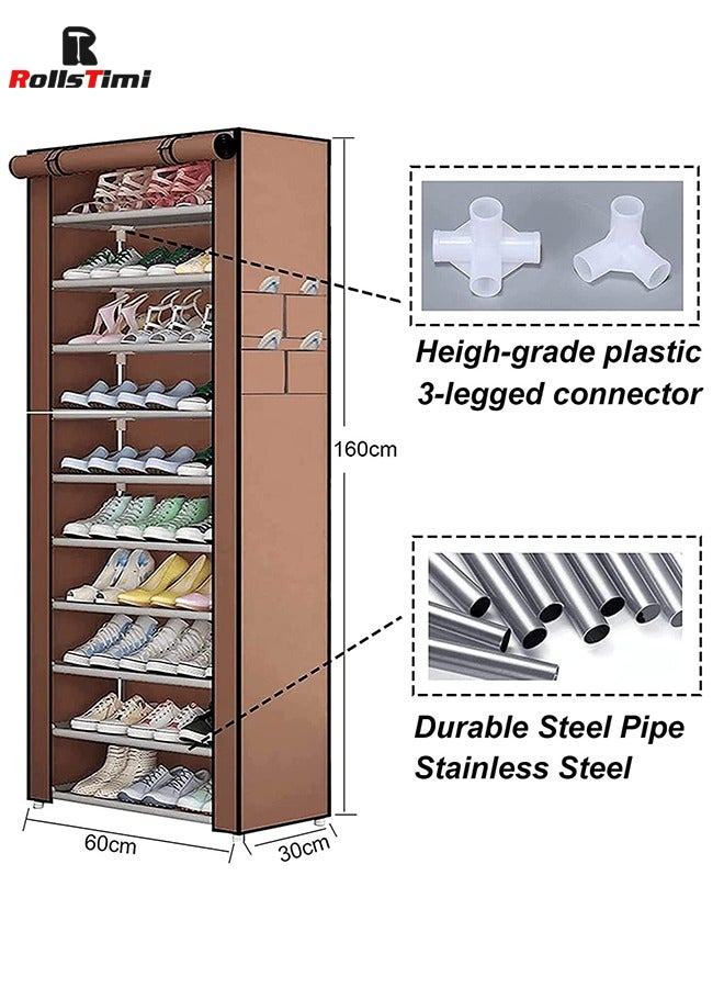 رولستيمي خزانة أحذية من 10 طبقات، صناديق تخزين أحذية بغطاء من قماش غير منسوج، رف أحذية للمدخل، صناديق تنظيم أحذية للممر، المدخل، غرفة المعيشة، القهوة - Image 4